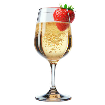 A glass of champagne with a strawberry on top, catering , italy food, industry ,3D render, isolated on a transparent background