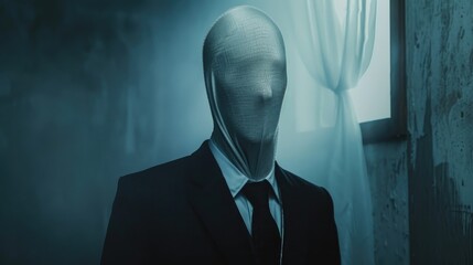 In a suit woven from silence, a banshee portends market whispers - obrazy, fototapety, plakaty