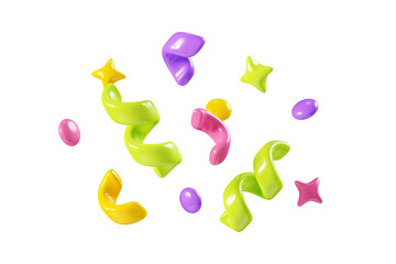 Birthday party popper confetti streamers 3d render illustration.