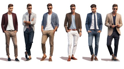 Obraz premium Design illustrations of modern men's clothing with various models and styles, shown by the ideal male model. 