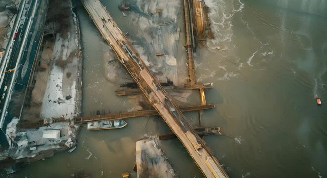 BALTIMORE, MD - Aerial of the Francis Scott Key Bridge in Baltimore after being struck by the cargo ship Dali