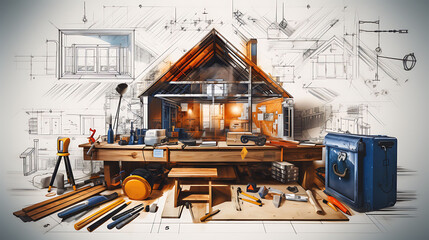 the essence of a strategic renovation plan with an image featuring design concepts, construction tools, and strategic home improvement considerations