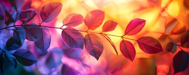 Fototapeta premium Ethereal Leaves Against a Luminous Colorful Backdrop