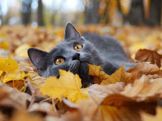 cat in autumn forest