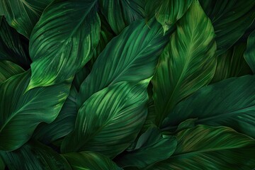 Leaf Green. Abstract Green Texture Background with Tropical Leaves for Summer and Spring - obrazy, fototapety, plakaty