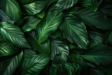 Leaf Green. Spathiphyllum Cannifolium Leaves with Abstract Dark Green Texture - obrazy, fototapety, plakaty
