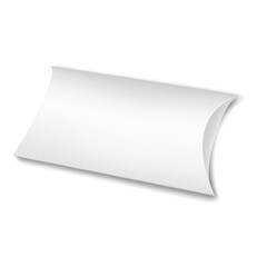 White blank paperboard pillow box. Realistic vector mockup. Cardboard box, paper container packaging. Mock-up for design - 770824356