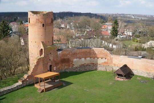 Czersk, Poland - March 24th, 2024 - Castle of Masovian Dukes - tower, defensive wall and courtyard