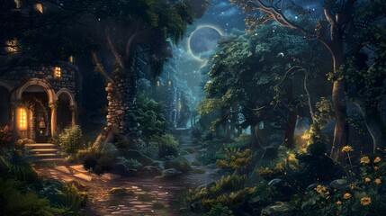 Obraz premium A natural tunnel of green trees with sunlight filtering through the leaves