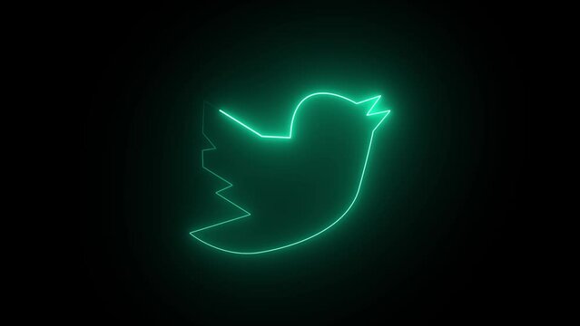 Glowing Neon Line Twitter Icon Isolated on Black Background. 4K Ultra HD Video Motion Graphic Animation.