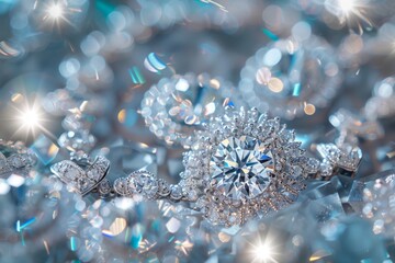 Dazzling Diamond Ring Amidst Sparkling Crystals
