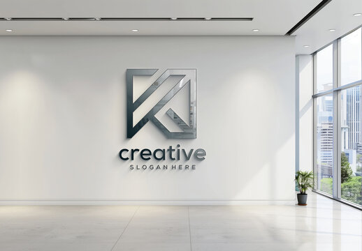 Logo Mockup On Large Office Wall. Generative Ai