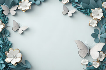 grey color frame of clover leaves view butterflies 3d background landscape wallpaper