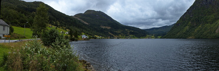 Panoramic view of the lake Holsavatnet, Norway, Europe
