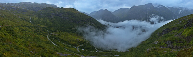 View from the viewpoint Utsikten at the scenic route Gaularfjellet in Norway, Europe
