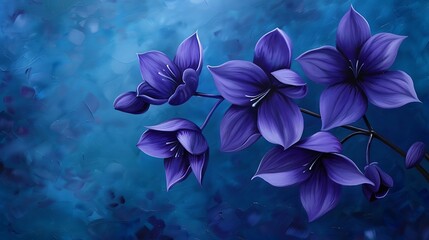 Violet flowers on a cobalt blue background - obrazy, fototapety, plakaty