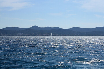 Sailing boat and beautiful Adriatic sea landscape in Croatia.