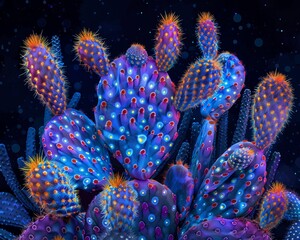 Neon highlights accentuate the intricate patterns of the cactus, turning it into a mesmerizing work of art, cinematic