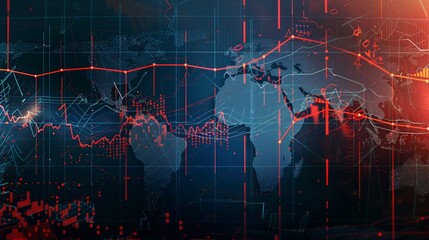 Impact of geopolitical events on stock markets, visual timeline with data points and trends low texture