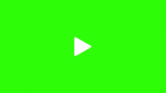Play pause button simple animation in center over a transparent background and green screen