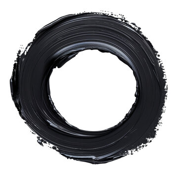 dzen circle, isolated png brush stroke of black oil or acrylic paint on a transparent background