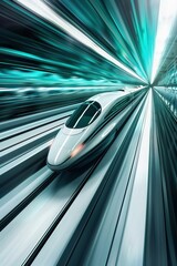 High-speed train in motion on railway tunnel
