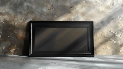 Elegant Mockup of Black Picture Frame on a Lightly Textured Wall, Enhanced with Natural Lighting.