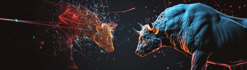 Abstract representation of a bull and bear market, symbolizing stock market fluctuations and investor sentiment no splash