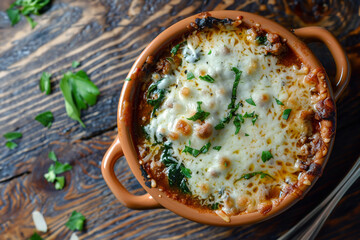 Lasagna soup in a bowl. Made with beef, sausage and spinach