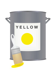 Yellow  color brush and bucket. vector illustration 