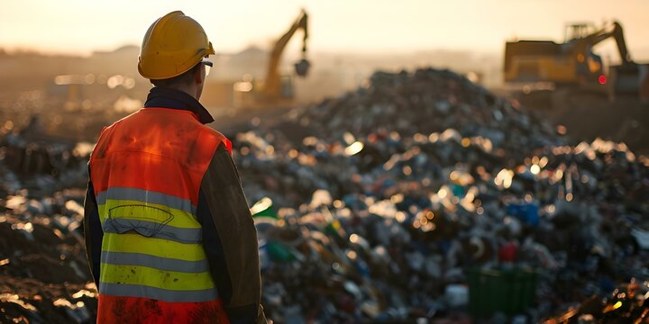 Supervising Recycling Operations at Landfill Site. Concept Waste Management, Recycling Procedures, Environmental Compliance, Landfill Operations, Supervisory Role - Powered by Adobe
