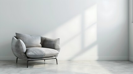 Modern minimalistic interior with stylish sofa and natural light. Clean design, simplicity and elegance. Perfect for contemporary home decor. AI