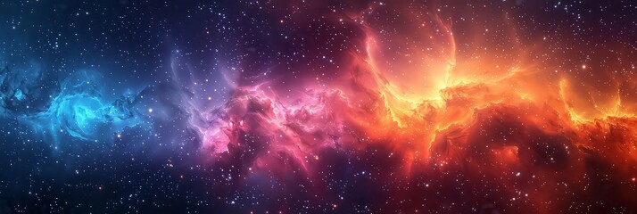 Naklejka premium Space Galaxy Star Cluster Panoramic Background With Colorful Cosmic Clouds and Sparkling Stars