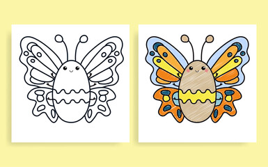 cute animals coloring page vector illustration with butterfly