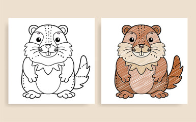 cute animals coloring page vector illustration with marmot