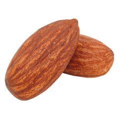 Macro shot of two roasted almond nuts isolated transparent