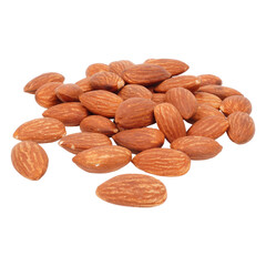 Many tasty roasted almond nuts isolated transparent