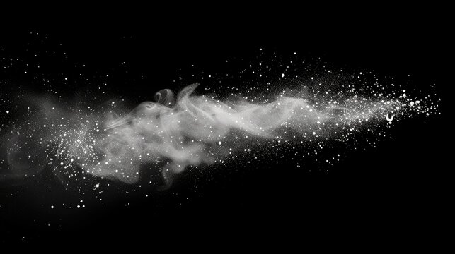 Grayish white sparkling smoke particles background. Overlay moving magic on a black background.