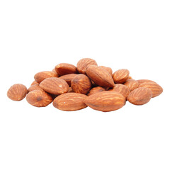 Heap of roasted almond nuts isolated transparent