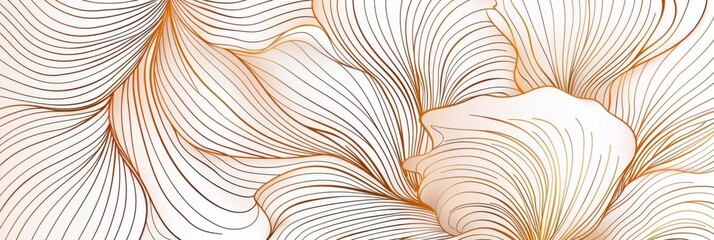 White background with thin golden lines, hand drawn waves, lines and shapes in the form of large flowers Generative AI - obrazy, fototapety, plakaty