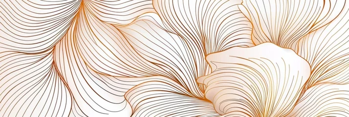 Foto op Plexiglas White background with thin golden lines, hand drawn waves, lines and shapes in the form of large flowers Generative AI © SKIMP Art
