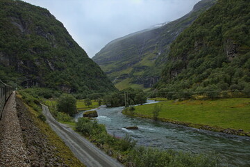 Fototapeta premium Landscape at the railway line from Flam to Myrdal in Norway, Europe 