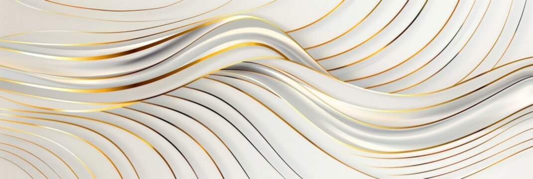 Luxury golden lines pattern on white background, Abstract wallpaper design with wavy linear line art, Elegant background Generative AI