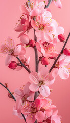 Bouquet of peach blossoms, on pink background, 
