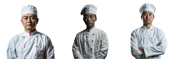 \ - Chinese Cheif in white apron isolated in transparent background