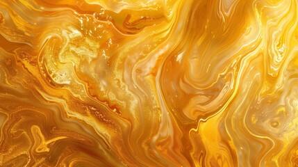 Elegant Swirls of Gold Fluid Art in a Luxurious Marbling Paint Texture Background, Capturing the...