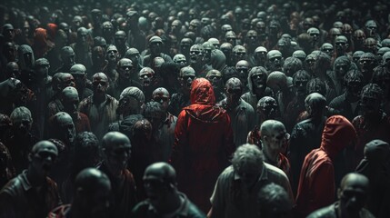 Ultra-Wide Background of a Dark Room Full of Zombies