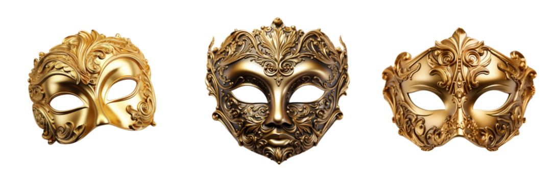 \ - A set of  Elegant representation of a golden opera mask  isolated on a transparent background (4)