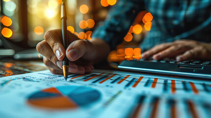 Obraz premium A business conducts a stock audit, analyzing financial data and strategies using graphs, accounting, marketing, reports, economy, investment research, and profit concepts.