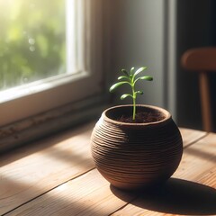 Young Plant Basking in Sunlit Serenity